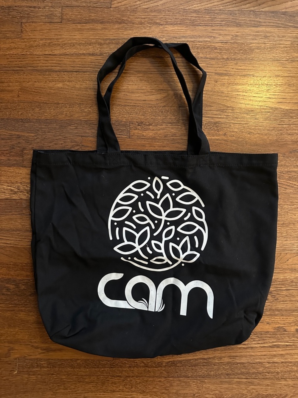 Black Canvas Tote Bag with Tan Logo